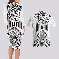 Hawaii Couples Matching Long Sleeve Bodycon Dress and Hawaiian Shirt with Polynesian Turtle - Wonder Print Shop