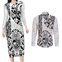 Hawaii Couples Matching Long Sleeve Bodycon Dress and Long Sleeve Button Shirts with Polynesian Turtle - Wonder Print Shop
