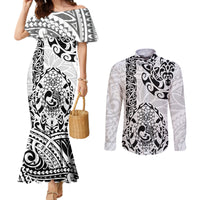 hawaii-couples-matching-mermaid-dress-and-long-sleeve-button-shirts-with-polynesian-turtle