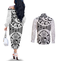 hawaii-couples-matching-off-the-shoulder-long-sleeve-dress-and-long-sleeve-button-shirts-with-polynesian-turtle