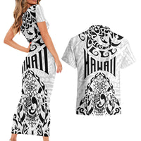 Hawaii Couples Matching Short Sleeve Bodycon Dress and Hawaiian Shirt with Polynesian Turtle - Wonder Print Shop