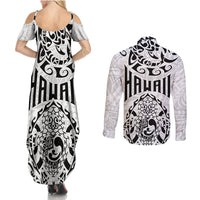Hawaii Couples Matching Summer Maxi Dress and Long Sleeve Button Shirts with Polynesian Turtle - Wonder Print Shop