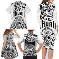Hawaii Family Matching Long Sleeve Bodycon Dress and Hawaiian Shirt with Polynesian Turtle - Wonder Print Shop
