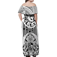 Hawaii Family Matching Off Shoulder Maxi Dress and Hawaiian Shirt with Polynesian Turtle - Wonder Print Shop