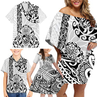 Hawaii Family Matching Off Shoulder Short Dress and Hawaiian Shirt with Polynesian Turtle - Wonder Print Shop
