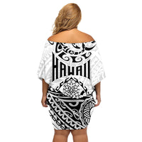 Hawaii Family Matching Off Shoulder Short Dress and Hawaiian Shirt with Polynesian Turtle - Wonder Print Shop