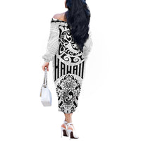 Hawaii Off The Shoulder Long Sleeve Dress with Polynesian Turtle - Wonder Print Shop