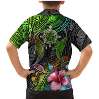 Polynesian Family Matching Mermaid Dress and Hawaiian Shirt Whales and Compass Gradient Pattern - Wonder Print Shop
