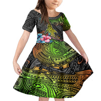 Polynesian Family Matching Mermaid Dress and Hawaiian Shirt Whales and Compass Gradient Pattern - Wonder Print Shop