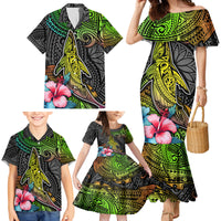 Polynesian Family Matching Mermaid Dress and Hawaiian Shirt Whales and Compass Gradient Pattern - Wonder Print Shop