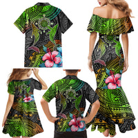 Polynesian Family Matching Mermaid Dress and Hawaiian Shirt Whales and Compass Gradient Pattern - Wonder Print Shop