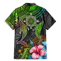 Polynesian Family Matching Mermaid Dress and Hawaiian Shirt Whales and Compass Gradient Pattern - Wonder Print Shop