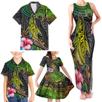 Polynesian Family Matching Tank Maxi Dress and Hawaiian Shirt Whales and Compass Gradient Pattern - Wonder Print Shop