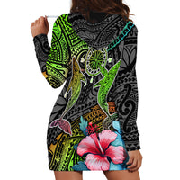 Polynesian Hoodie Dress Whales and Compass Gradient Pattern - Wonder Print Shop