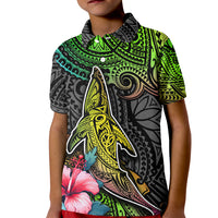 Polynesian Kid Polo Shirt Whales and Compass Gradient Pattern - Wonder Print Shop