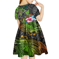 Polynesian Kid Short Sleeve Dress Whales and Compass Gradient Pattern - Wonder Print Shop