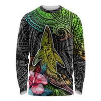 Polynesian Long Sleeve Shirt Whales and Compass Gradient Pattern - Wonder Print Shop