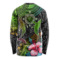 Polynesian Long Sleeve Shirt Whales and Compass Gradient Pattern - Wonder Print Shop