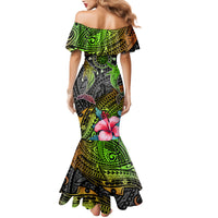 Polynesian Mermaid Dress Whales and Compass Gradient Pattern - Wonder Print Shop