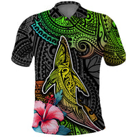 Polynesian Polo Shirt Whales and Compass Gradient Pattern - Wonder Print Shop