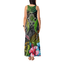 Polynesian Tank Maxi Dress Whales and Compass Gradient Pattern - Wonder Print Shop
