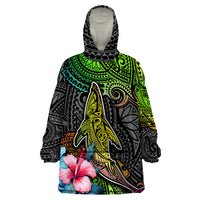 Polynesian Wearable Blanket Hoodie Whales and Compass Gradient Pattern - Wonder Print Shop