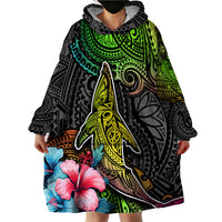 Polynesian Wearable Blanket Hoodie Whales and Compass Gradient Pattern - Wonder Print Shop