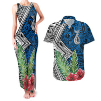 Polynesian Couples Matching Tank Maxi Dress and Hawaiian Shirt Whale Pattern and Hibiscus Flowers - Wonder Print Shop