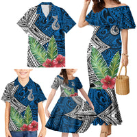 Polynesian Family Matching Mermaid Dress and Hawaiian Shirt Whale Pattern and Hibiscus Flowers - Wonder Print Shop