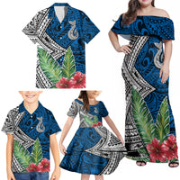 Polynesian Family Matching Off Shoulder Maxi Dress and Hawaiian Shirt Whale Pattern and Hibiscus Flowers - Wonder Print Shop
