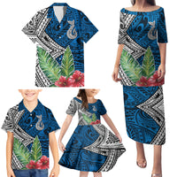 Polynesian Family Matching Puletasi Dress and Hawaiian Shirt Whale Pattern and Hibiscus Flowers - Wonder Print Shop