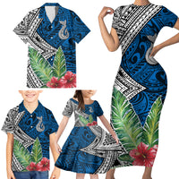 Polynesian Family Matching Short Sleeve Bodycon Dress and Hawaiian Shirt Whale Pattern and Hibiscus Flowers - Wonder Print Shop