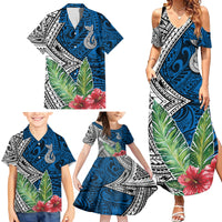 Polynesian Family Matching Summer Maxi Dress and Hawaiian Shirt Whale Pattern and Hibiscus Flowers - Wonder Print Shop