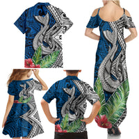 Polynesian Family Matching Summer Maxi Dress and Hawaiian Shirt Whale Pattern and Hibiscus Flowers - Wonder Print Shop