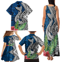 Polynesian Family Matching Tank Maxi Dress and Hawaiian Shirt Whale Pattern and Hibiscus Flowers - Wonder Print Shop