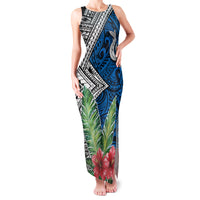 Polynesian Family Matching Tank Maxi Dress and Hawaiian Shirt Whale Pattern and Hibiscus Flowers - Wonder Print Shop