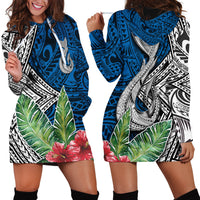 Polynesian Hoodie Dress Whale Pattern and Hibiscus Flowers - Wonder Print Shop