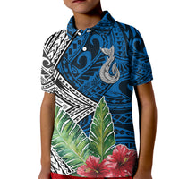 Polynesian Kid Polo Shirt Whale Pattern and Hibiscus Flowers - Wonder Print Shop
