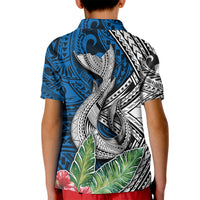Polynesian Kid Polo Shirt Whale Pattern and Hibiscus Flowers - Wonder Print Shop