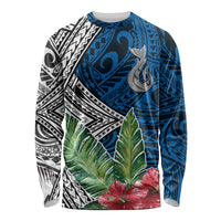 Polynesian Long Sleeve Shirt Whale Pattern and Hibiscus Flowers - Wonder Print Shop