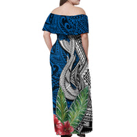 Polynesian Off Shoulder Maxi Dress Whale Pattern and Hibiscus Flowers - Wonder Print Shop