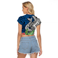 Polynesian Raglan Cropped T Shirt Whale Pattern and Hibiscus Flowers - Wonder Print Shop