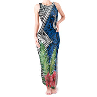 Polynesian Tank Maxi Dress Whale Pattern and Hibiscus Flowers - Wonder Print Shop