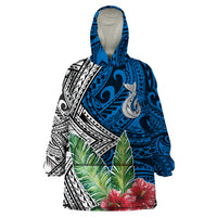 Polynesian Wearable Blanket Hoodie Whale Pattern and Hibiscus Flowers - Wonder Print Shop