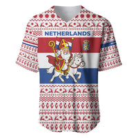 Netherlands Christmas Baseball Jersey with Sinterklaas Horse Dutch Flag and Festive Knit Pattern - Wonder Print Shop