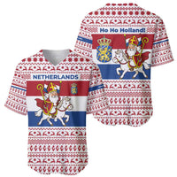Netherlands Christmas Baseball Jersey with Sinterklaas Horse Dutch Flag and Festive Knit Pattern - Wonder Print Shop