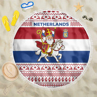Netherlands Christmas Beach Blanket with Sinterklaas Horse Dutch Flag and Festive Knit Pattern - Wonder Print Shop