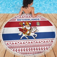 Netherlands Christmas Beach Blanket with Sinterklaas Horse Dutch Flag and Festive Knit Pattern - Wonder Print Shop