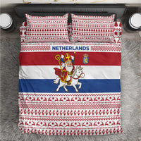 Netherlands Christmas Bedding Set with Sinterklaas Horse Dutch Flag and Festive Knit Pattern - Wonder Print Shop