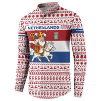 Netherlands Christmas Button Sweatshirt with Sinterklaas Horse Dutch Flag and Festive Knit Pattern - Wonder Print Shop